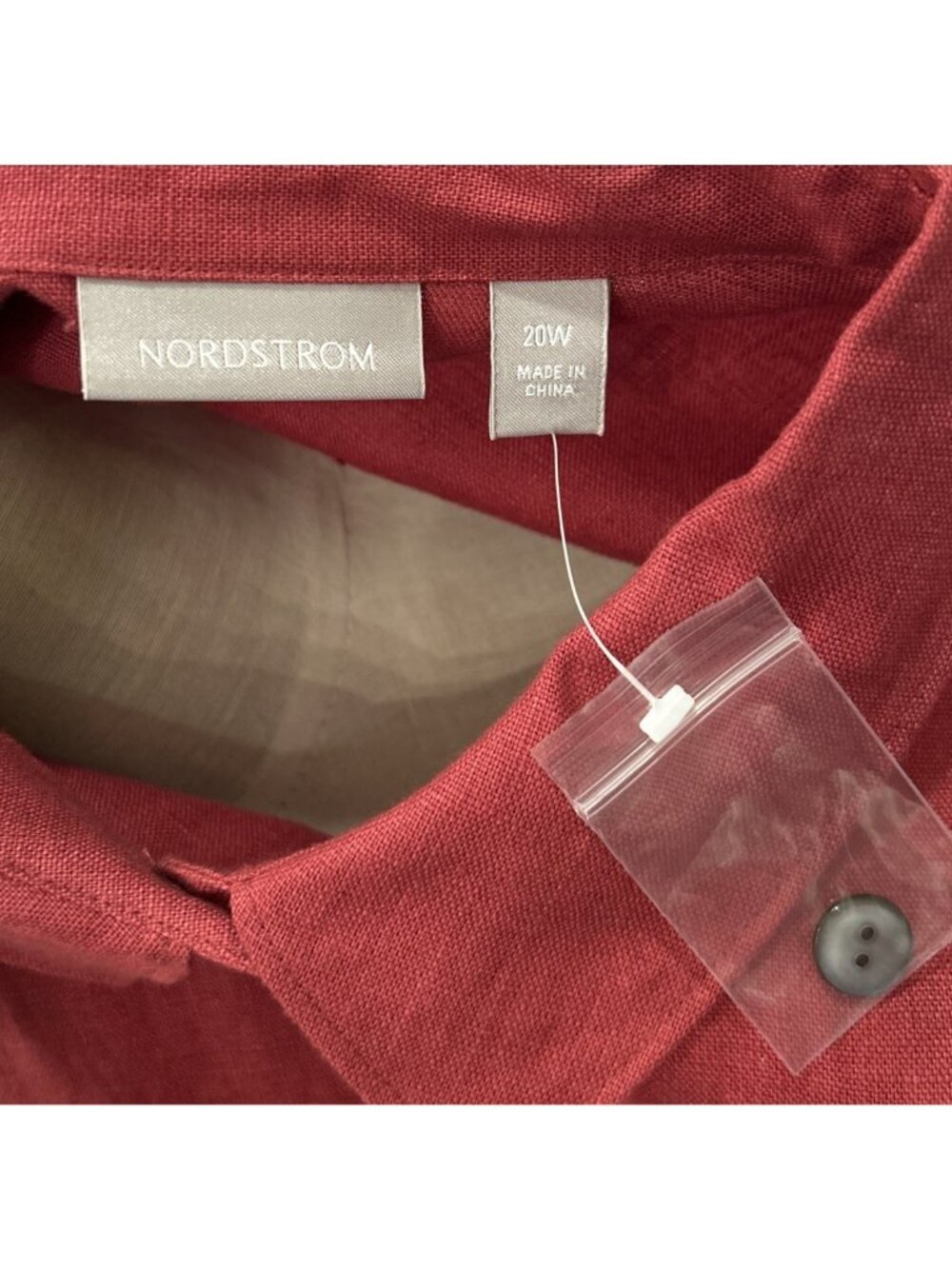 Nordstrom Womens 20W Maxi Dress 100% Linen Button Front Short Sleeve Berry Red - Picture 3 of 3